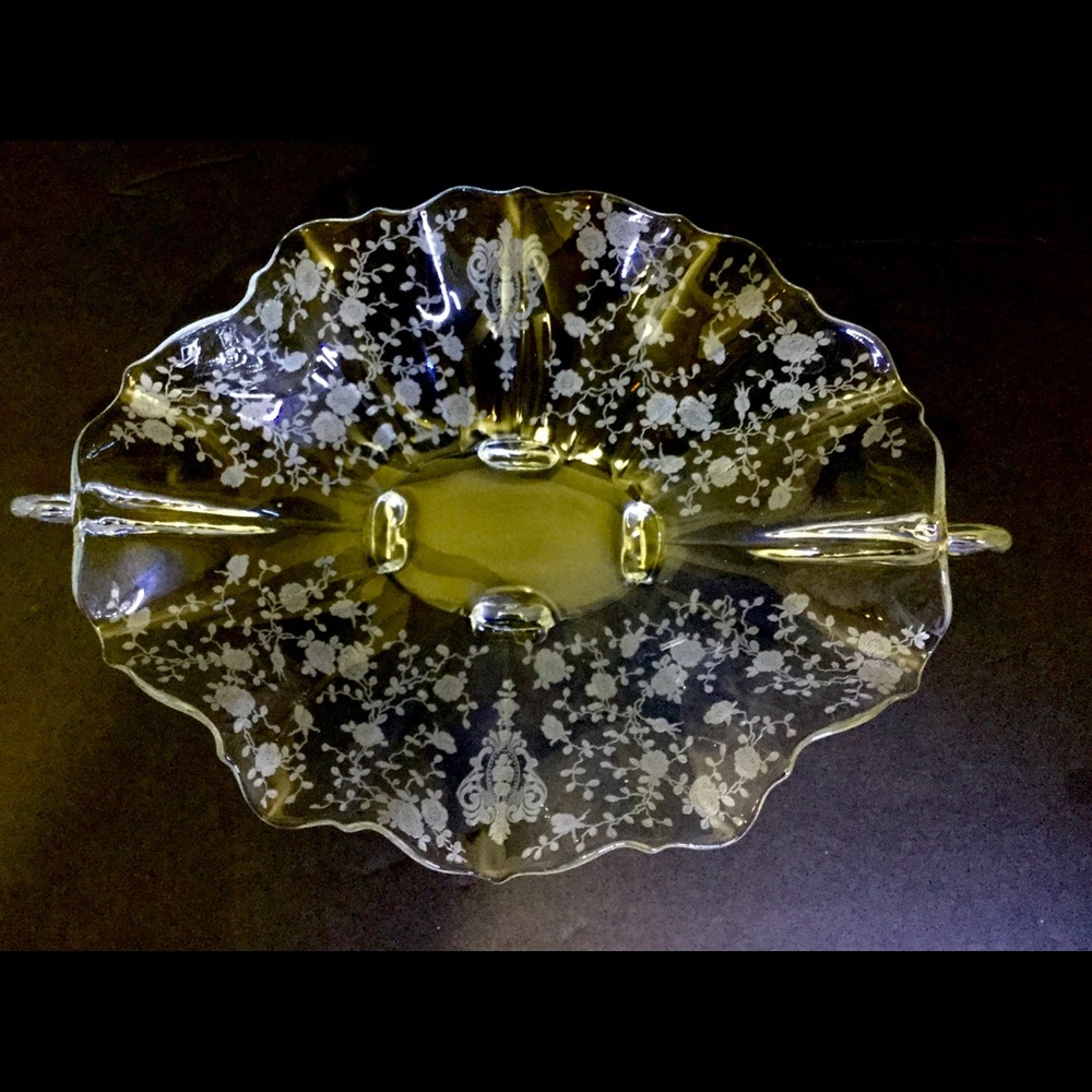 Antique Vintage Etched Bowl Rosepoint